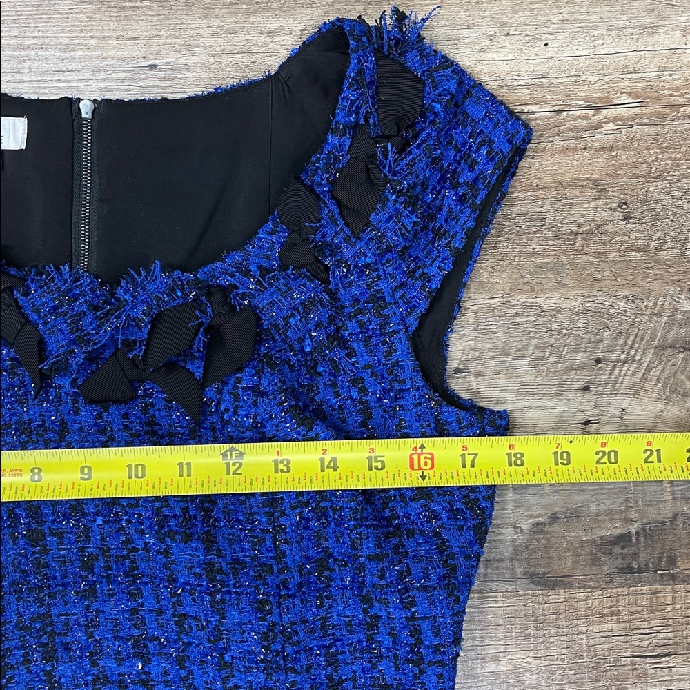 Kay Unger Blue Tweed Sleeveless Dress w/Ribbon l Ladies Size 8-SATURDAY SALE! - Picture 9 of 9
